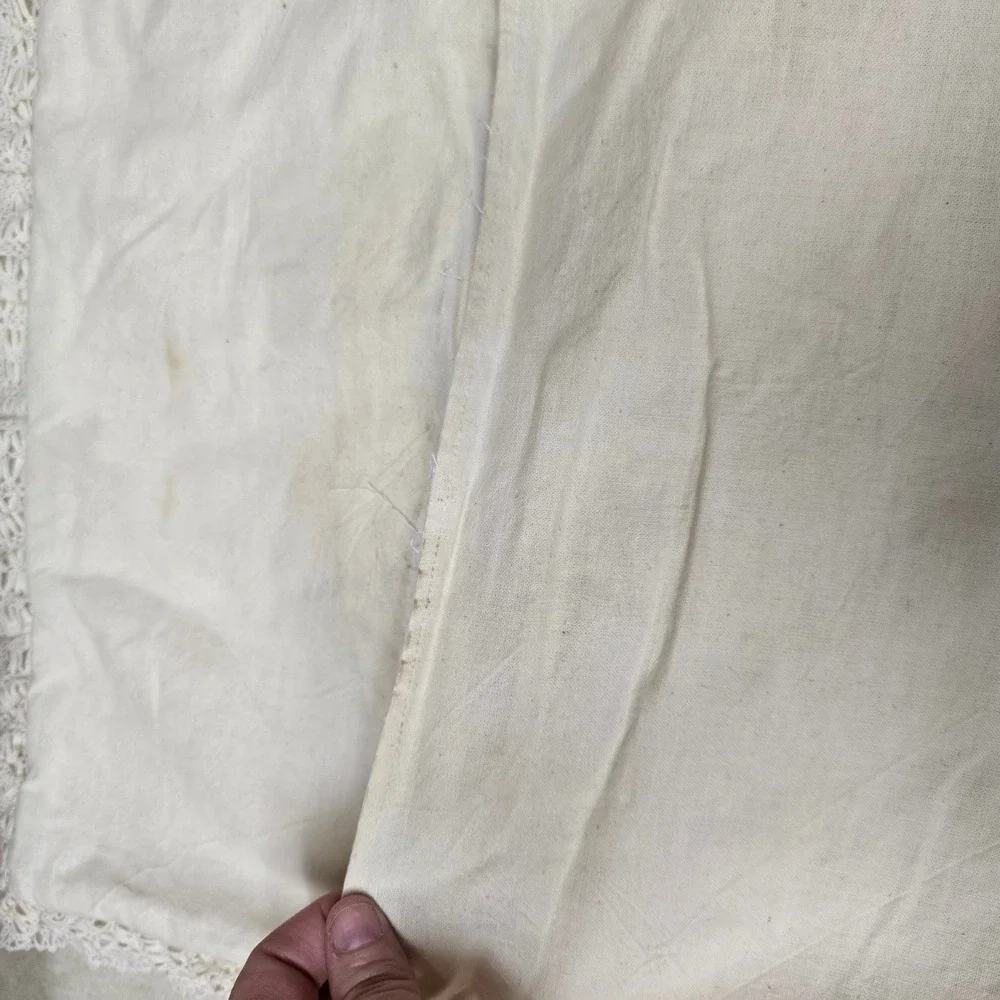 Vintage Handmade Quilted Star Pillow Sham Orange White Crochet Lace Trim 18x18